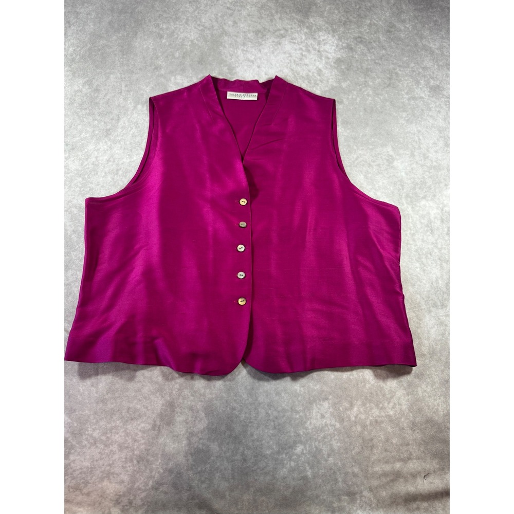 Valerie Stevens Pure Silk Vest Magenta Pink Button Front Sleeveless Top XL